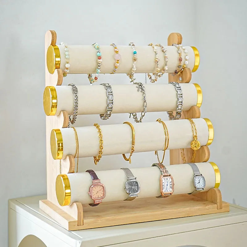 Premium Bamboo Wooden Jewelry Display Stand Bracelet Watch Headband Earring Storage Holder Live Broadcast Props Ornament Rack