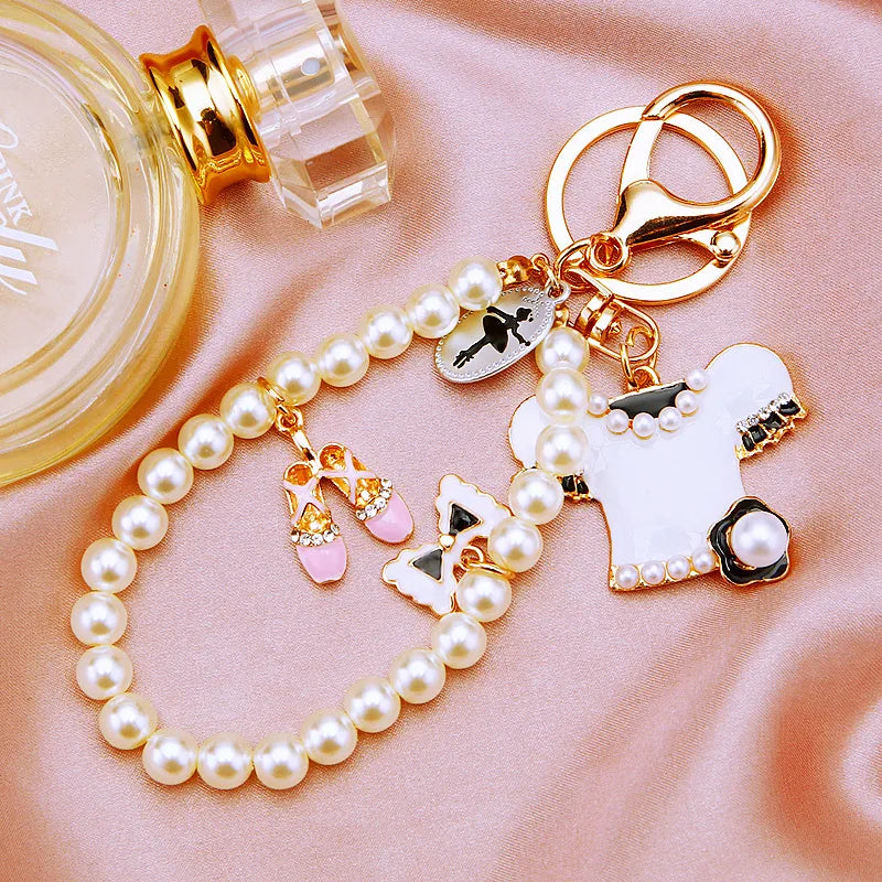elegant princess cute bow knot shoe imitation pearl alloy women's bag pendant keychain