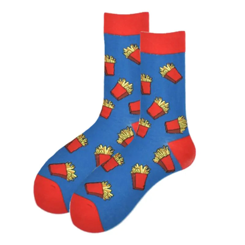 unisex casual beer hamburger french fries cotton crew socks a pair