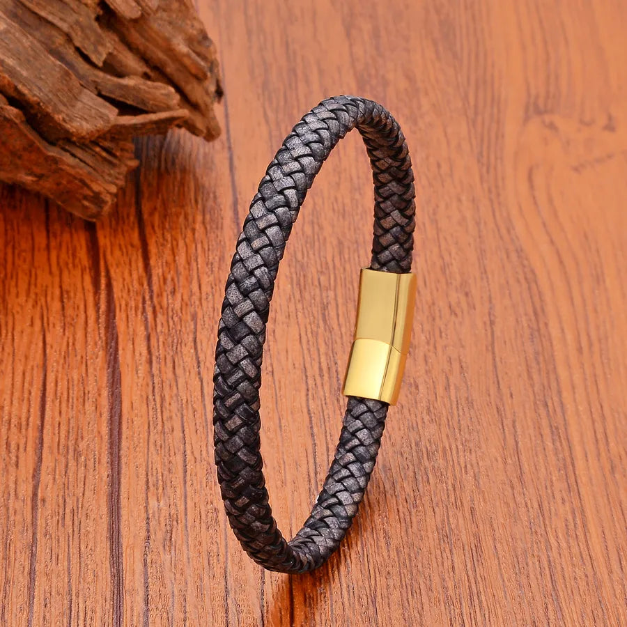 Vintage Style Simple Style Classic Style Geometric 316L Stainless Steel  Leather rope Unisex Bangle