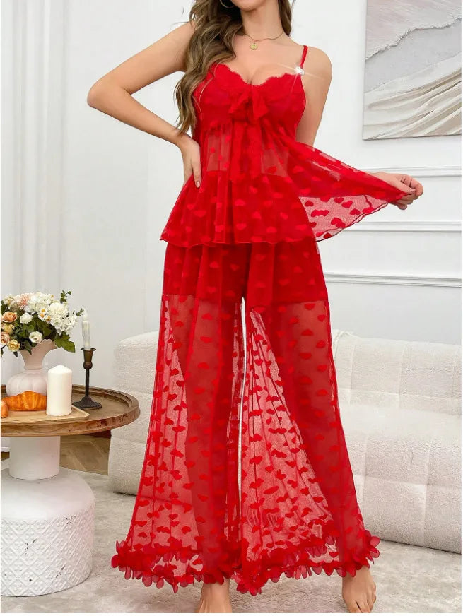 Sexy  novelty lingerie mesh strap home clothes for women see-through heart sleepwear game style polyester