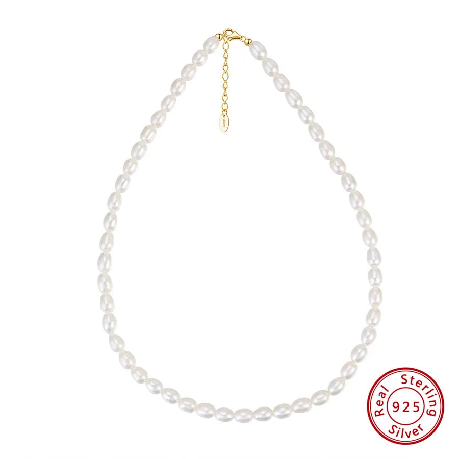925 Sterling Silver Freshwater Pearl cable chain Plating Geometric Double Layer Necklaces Pendant Necklace Necklace