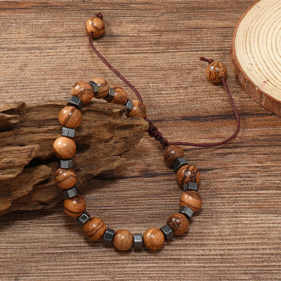 Retro Geometric Glass glass rope Braid Men's Bracelets 1 Piece