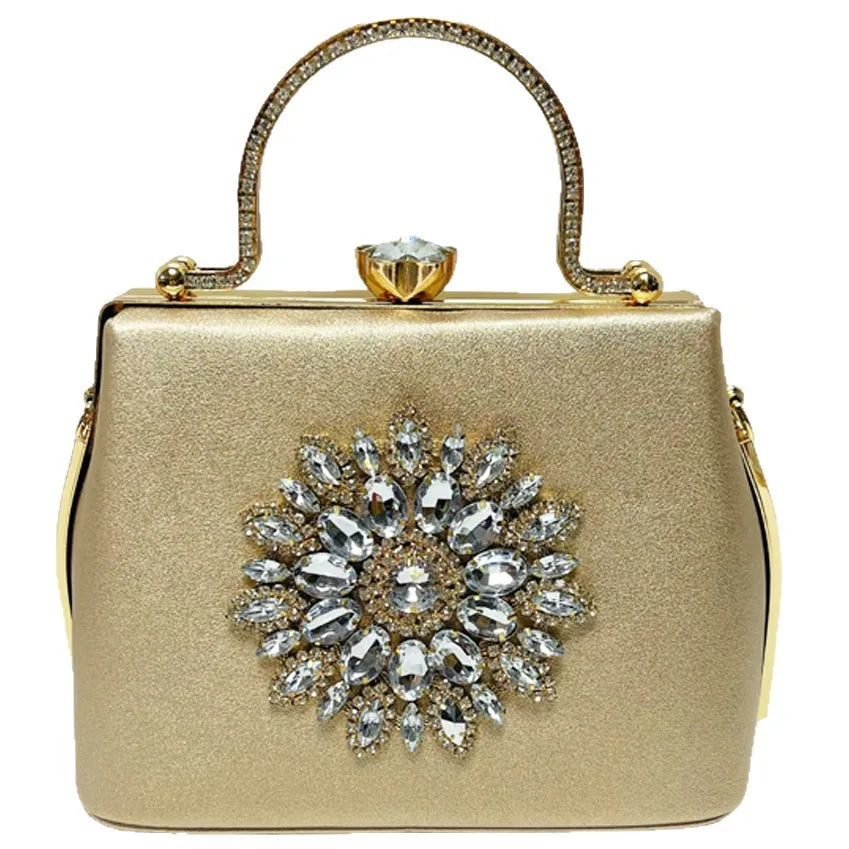 Fashionable Women's Handbag Evening Dress Bag Wedding Maids Shoulder Crossbody Diamond Embellished Bucket Shape PU Bag