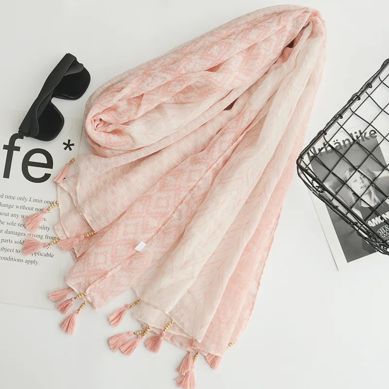 women's ethnic style feather cashew nuts twill cotton cotton and linen tassel cotton linen scarves