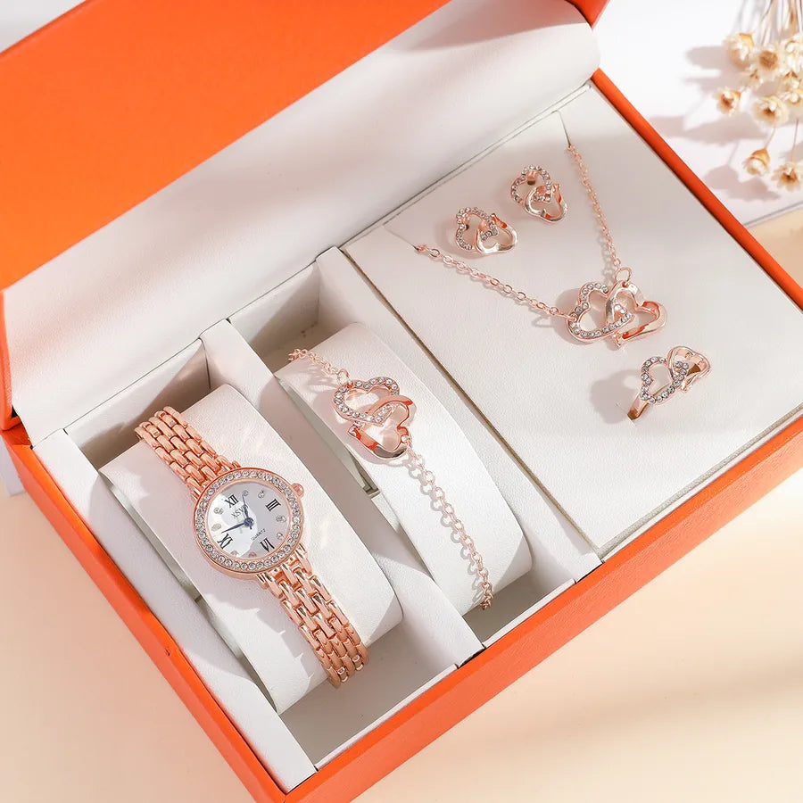 Casual Heart Shape Buckle Quartz Watch Jewelry Sets Women's Watches