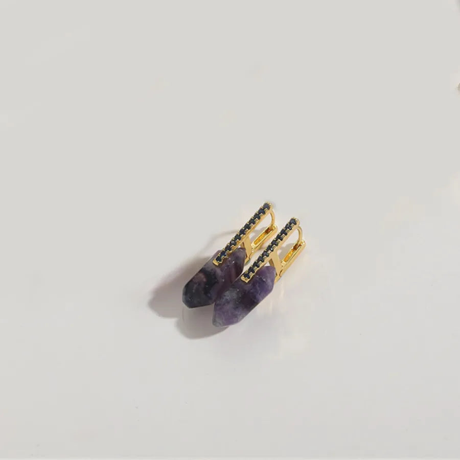 1 Pair Elegant Simple Style Commute Irregular Inlay natural stone Copper Zircon 14K Gold Plated Earrings