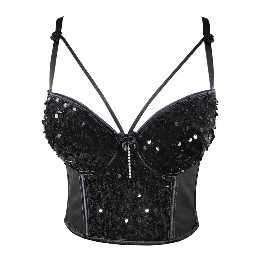Europe and the United States  mesh stitching velvet sequins underwear short chest tight wrap sexy beads embroidered suspenders