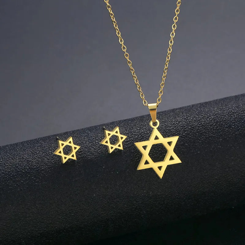 Wholesale Jewelry IG Style Casual Streetwear Moon Hand Of Fatima Butterfly 201 Stainless Steel cable chain Small Stud Earrings Necklace