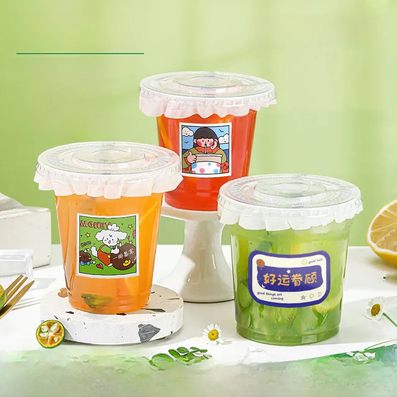 in stock wholesale disposable cup milk tea batch with lid thickened transparent plastic cup stall store packing cup