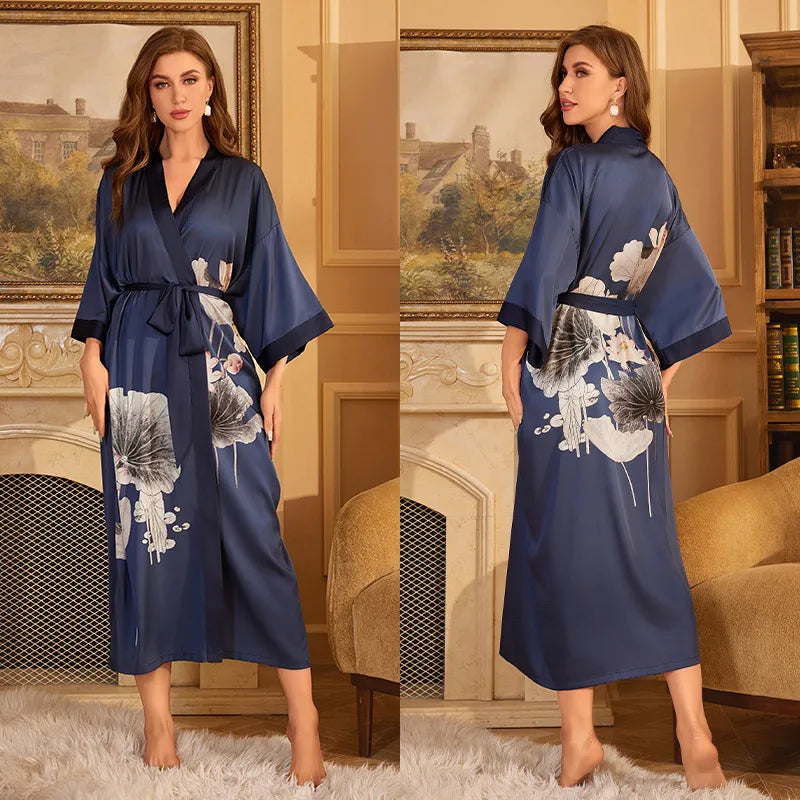 new satin chiffon ice silk light bathrobe multicolors