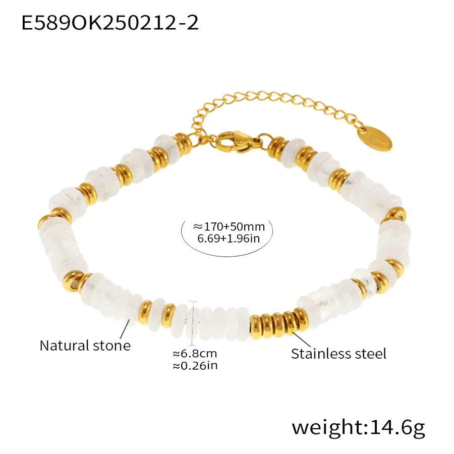 Elegant Vacation Simple Style Round natural stone Titanium Steel 18K Gold Plated Beaded Chain Bracelets In Bulk