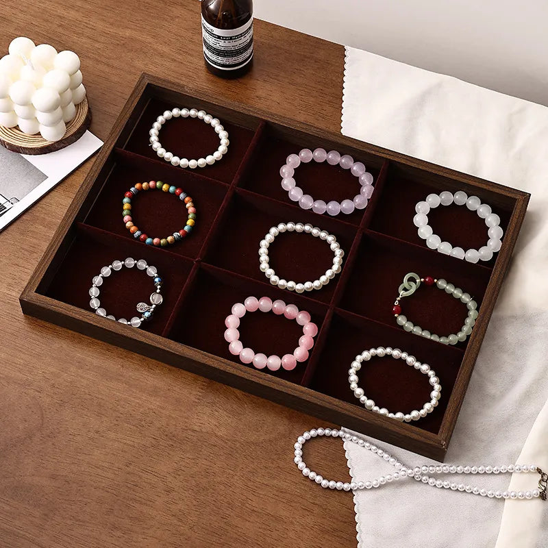 Walnut Wood Jewelry Display Tray Earring Necklace Bracelet Ring Stand Night Market Stall Props Luxury Style Jewelry Holder