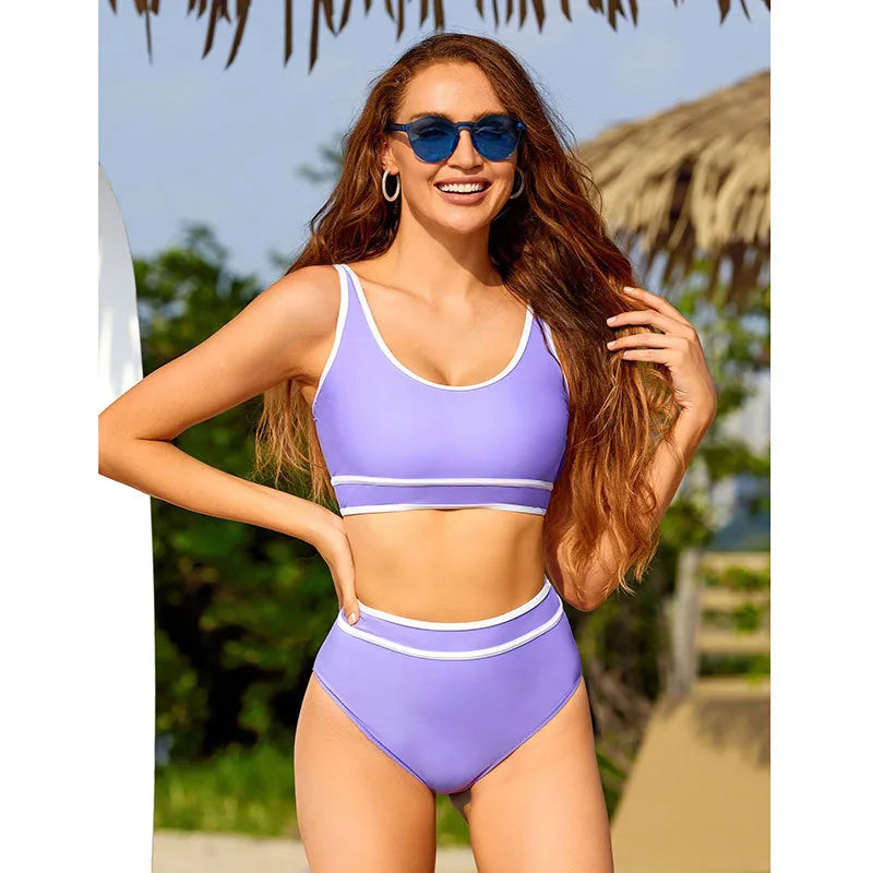 Women's Solid Color 2 Pieces Set Bikinis Swimwear