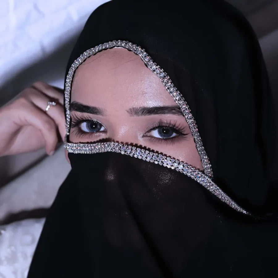 New Rhinestone Chain Long Side Scarf Hui Scarf Malay Middle East Headscarf Headscarf Chiffon Solid Color