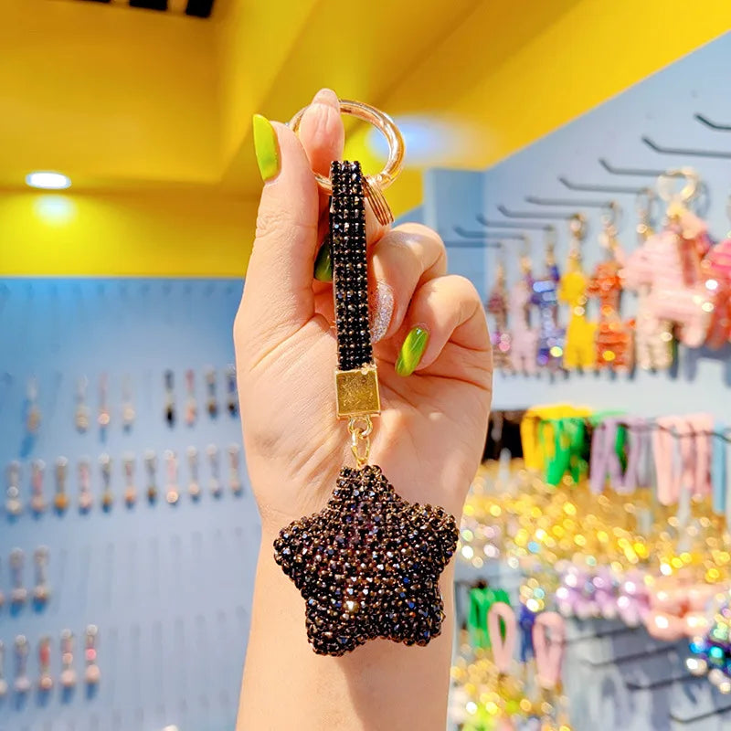 New Cartoon Full Drill Star Keychain Cute Men Women Tassel Bag Keychain Circle Pendant Decoration Christmas Valentine's Day New Year