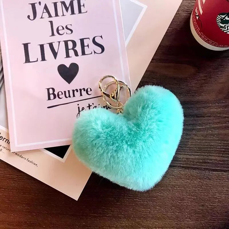 cute sweet solid color plush knitting keychain