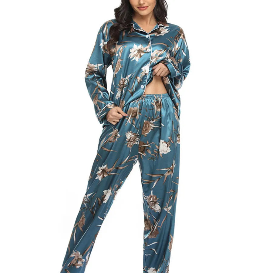 women's fashion flower leopard polyester button pants sets