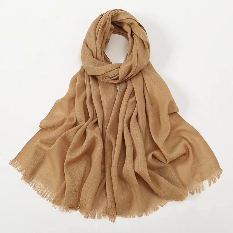 Unisex Simple Style Solid Color Slub Cotton Tassel Scarf