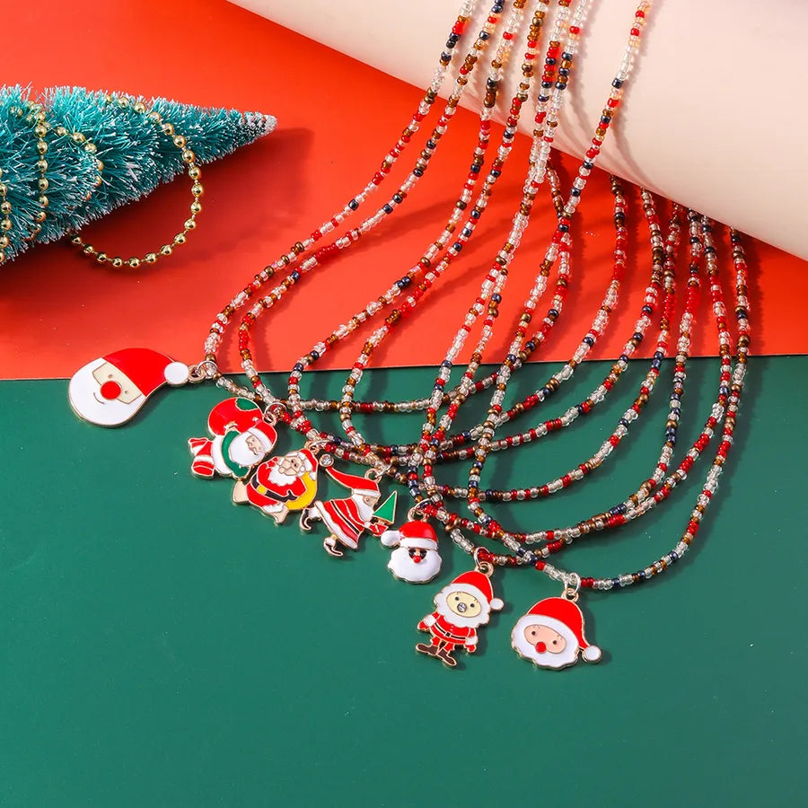 Cute Santa Claus Glass Pendant Necklaces Christmas Wholesale