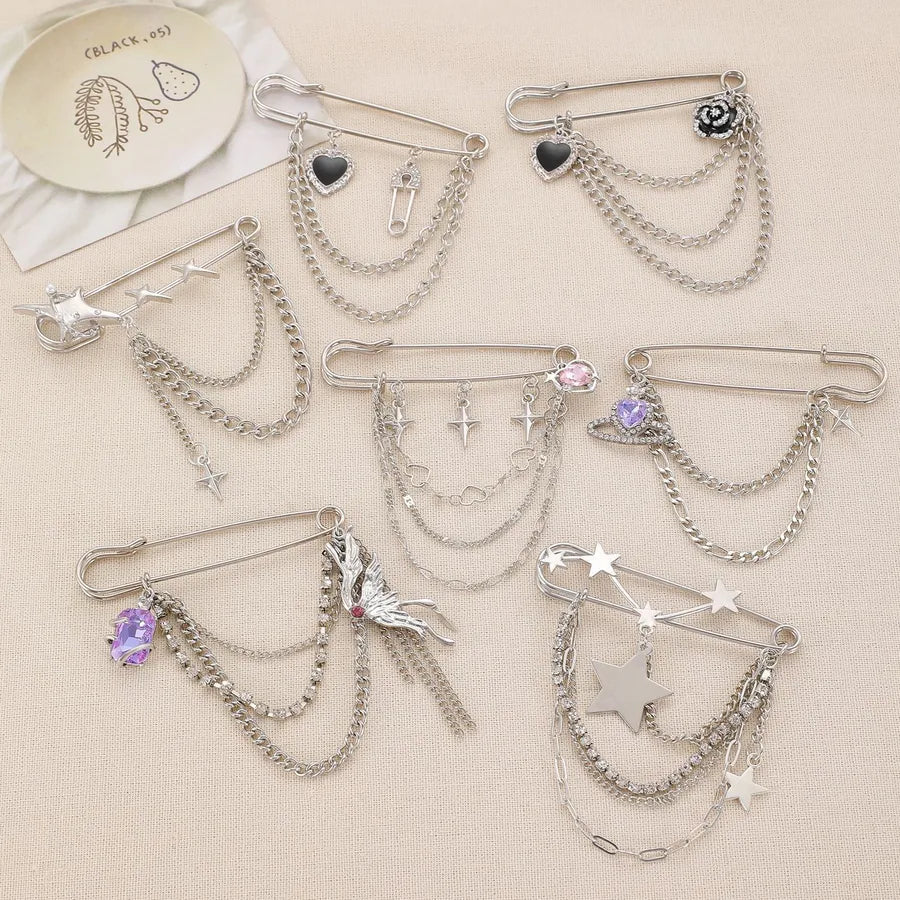 Quirky Geometric Heart Shaped Hairpins For Men And Women Elegant Lapel Pins Trendy Tassel Accessories Fashionable Brooches
