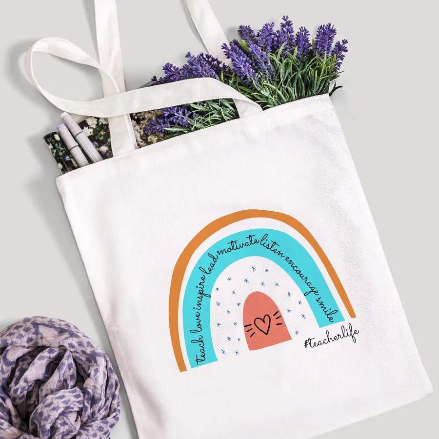 foreign trade Teach Love Rainbow printed canvas bag shoulder bag student fashion handbag spot