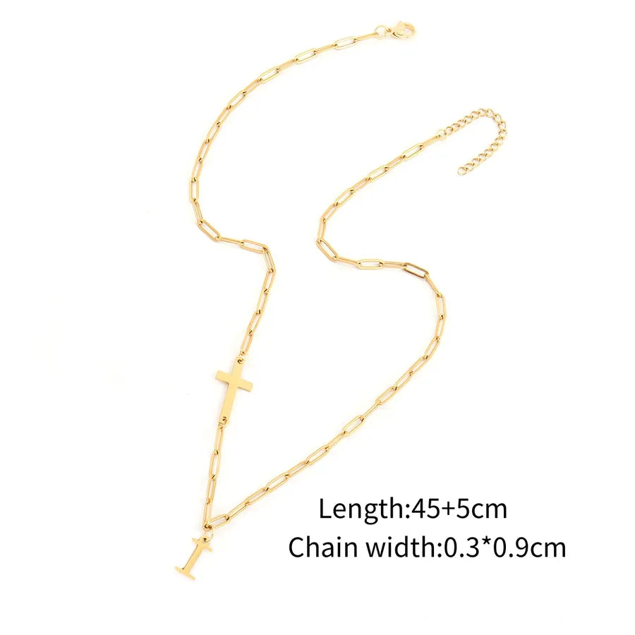 Wholesale Jewelry Simple Style Classic Style Cross Letter 201 Stainless Steel 304 Stainless Steel Paperclip Chain Pendant Necklace