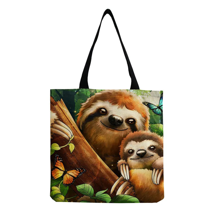 Women's Cute Cartoon Letter Linen Shopping bags