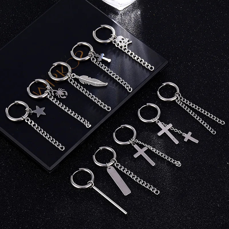 1 Piece Halloween Simple Style Pentagram Skull Plating Chain Titanium Steel Drop Earrings