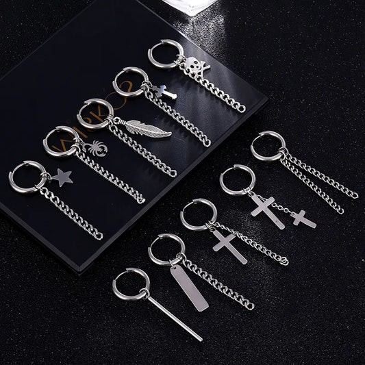 1 Piece Halloween Simple Style Pentagram Skull Plating Chain Titanium Steel Drop Earrings