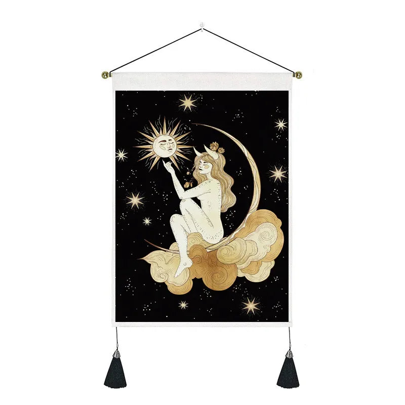 retro human starry sky moon polyester tapestry wall art