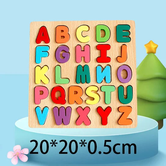 wooden colorful alphabet number cognitive matching puzzle kids  toys