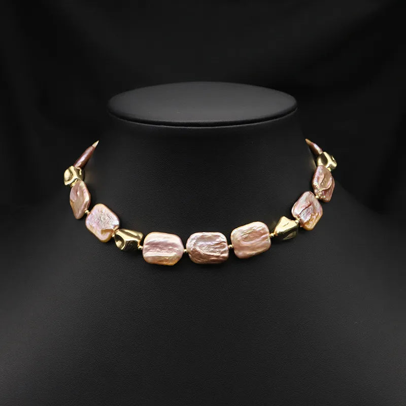 retro solid color freshwater pearl plating 18k gold plated necklace