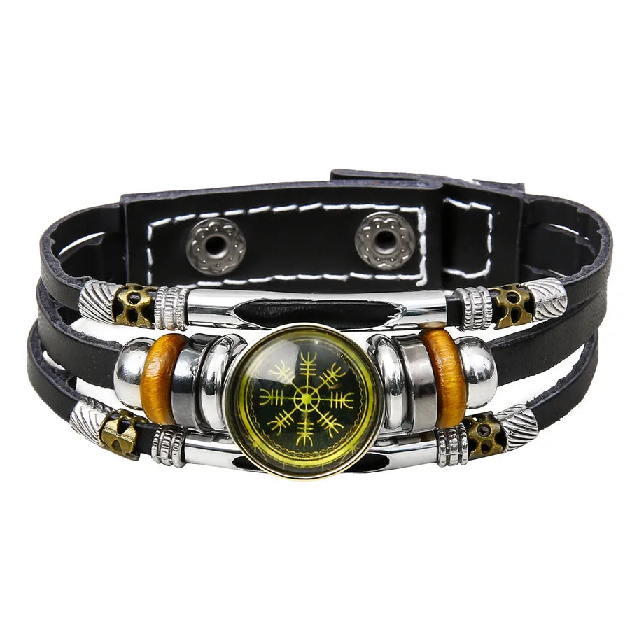 Hot Sale Viking Pirate Compass Pattern Leather Bracelet   Retro Multi-Layer Beaded Bracelet