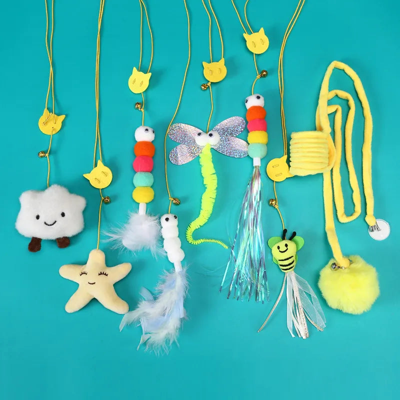 new hanging cat teaser toy hanging door elastic string cat teaser toy feather little mouse cat teaser self-hi relieving stuffy