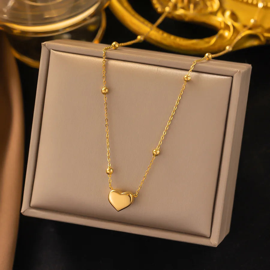 Wholesale Jewelry Elegant Sweet Geometric Heart Shape 304 Stainless Steel Round Plating ball chain cable chain Bracelets Necklace