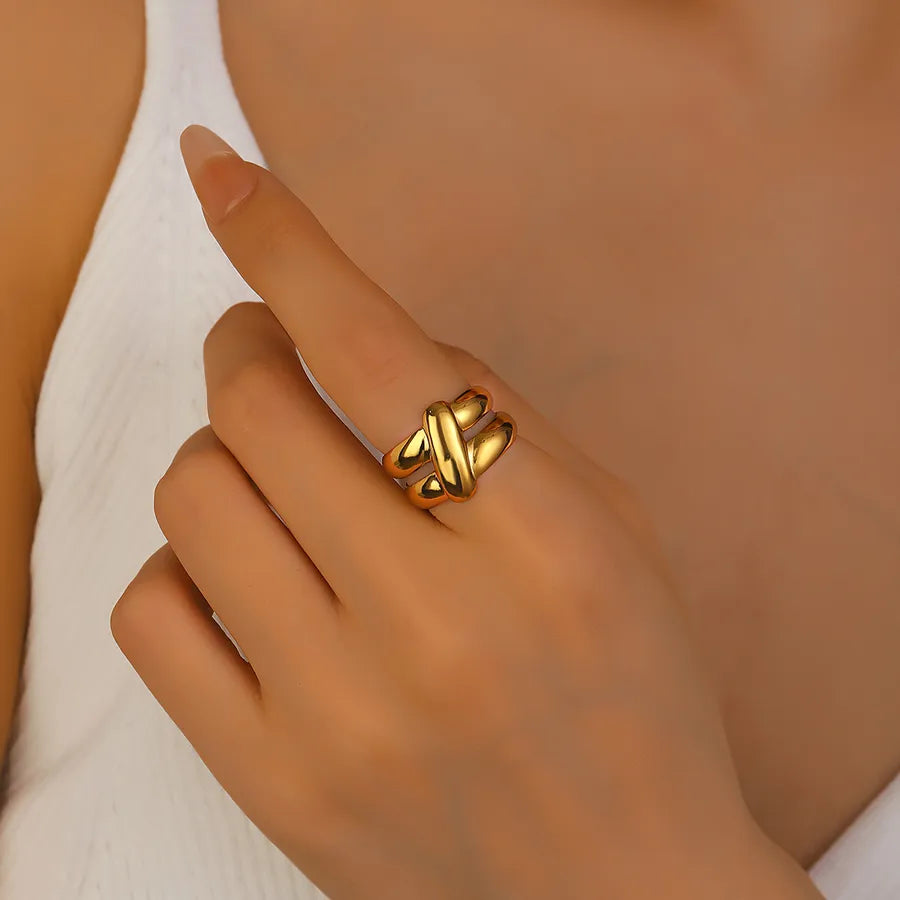 Wholesale Jewelry Artistic Solid Color 304 Stainless Steel 14K Gold Plated Rings