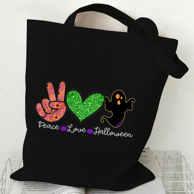Halloween Cartoon Pumpkin Decorative Canvas Bag Student Handbag Shopping Commuter Bag Large Square Fashion Tote Bag