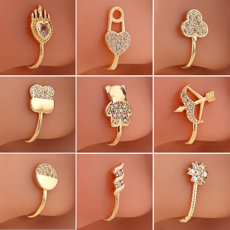 1 Piece Nose Rings & Studs Cute Wedding Pastoral Animal Bow And Arrow Heart Shape Copper Brass Plating Zircon 18K Gold Plated Nasal splint Nose Ring