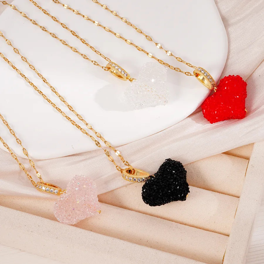 Wholesale Jewelry Cute Sweet Heart Shape 304 Stainless Steel Copper cable chain Pendant Necklace
