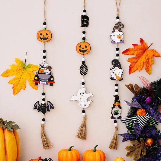 Wooden Halloween Decorations Pumpkin Witch Bat Hanging Ornaments Party Home Decoration Modern Simple Style Festive Atmosphere