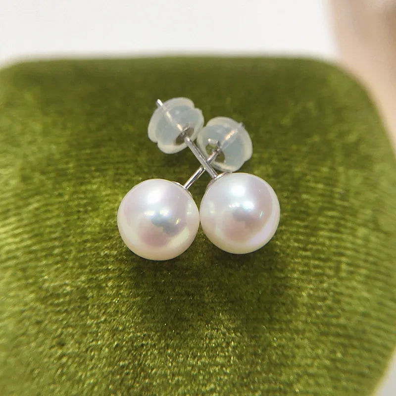 Zhuji Natural Freshwater AK Pearl Selection Advanced Sense Aurora Perfect Round Flawless Pearl Earrings S925 Sterling Silver Earrings
