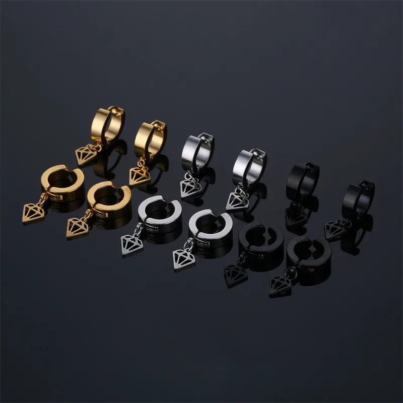1 piece simple style solid color stainless steel plating hollow out drop earrings ear clips