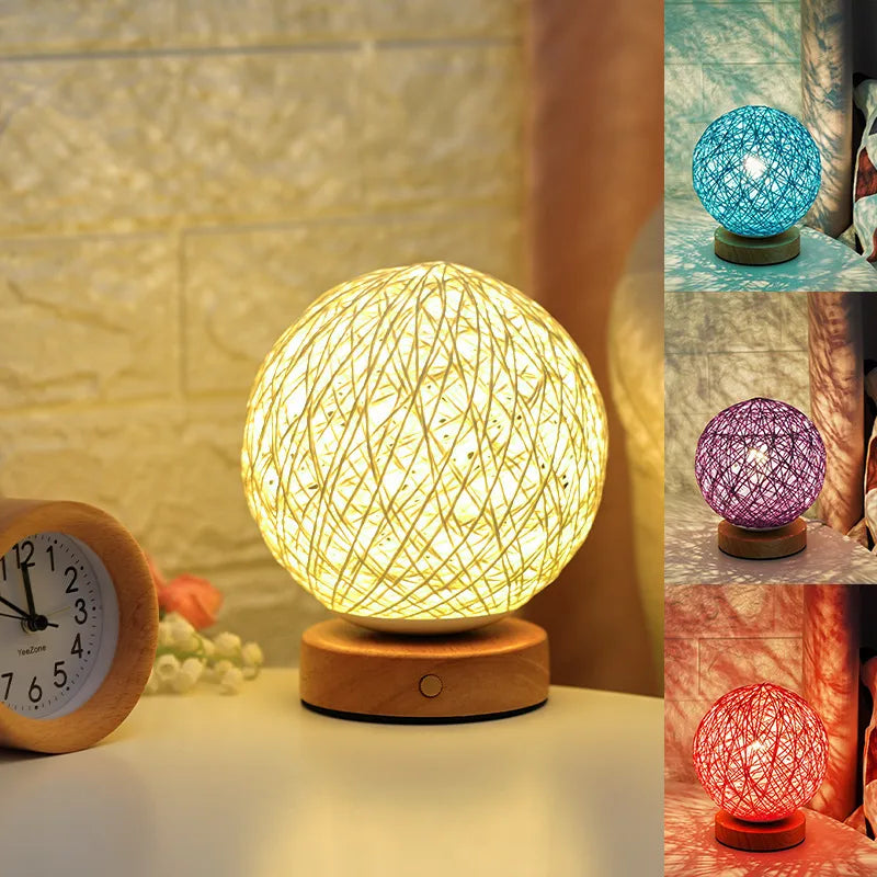 Hemp ball rattan light LED night light desk star light atmosphere light children's gift usb table lamp bedroom bedside lamp