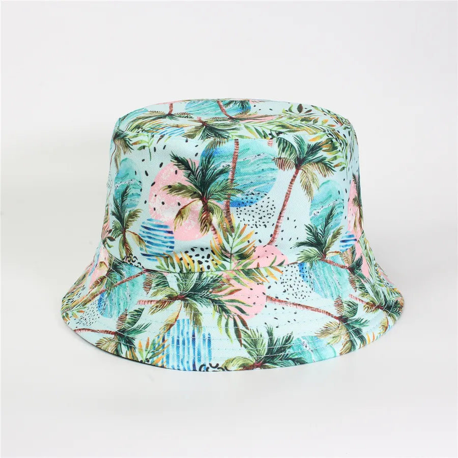 Double-Sided Fisherman Hat Women's Floral Print Sunshade Leaf Animal Cartoon Bucket Cap Spring Summer Elegant Casual Style