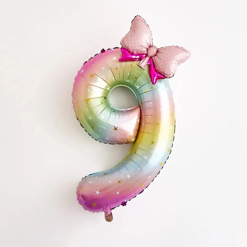 40-Inch Rainbow Star Gradient Colorful Balloons With Bow Knot Set Birthday Party Scene Decorations Digital Number Balloons