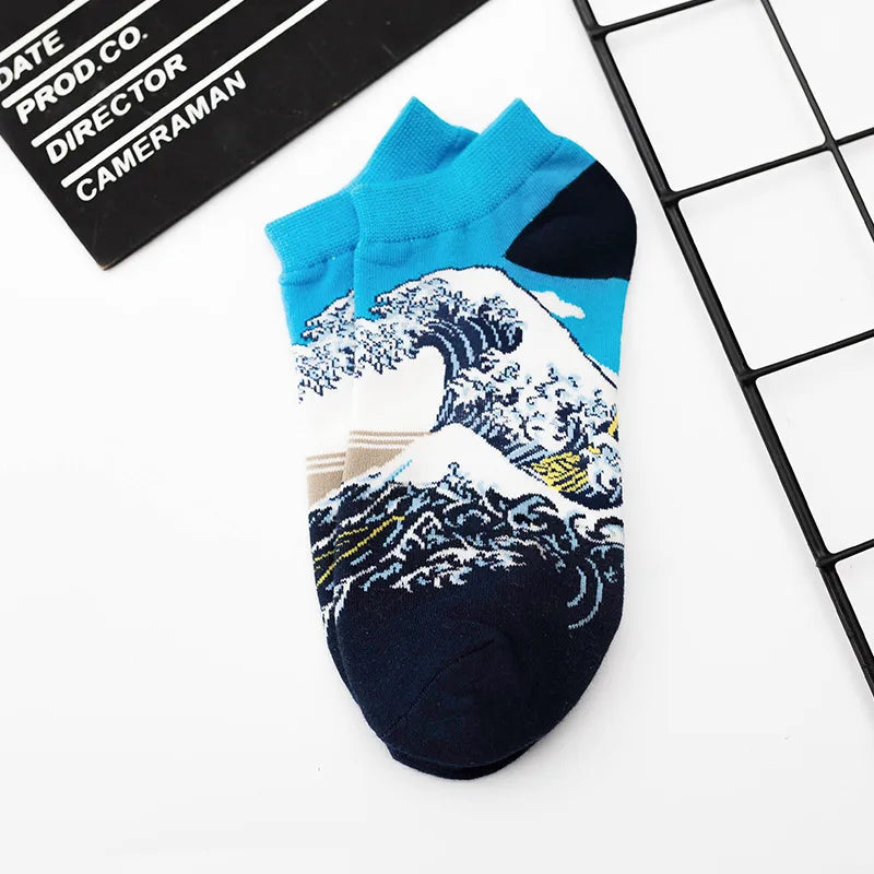 european and american trend cartoon famous painting ladies cotton boat socks wholesale