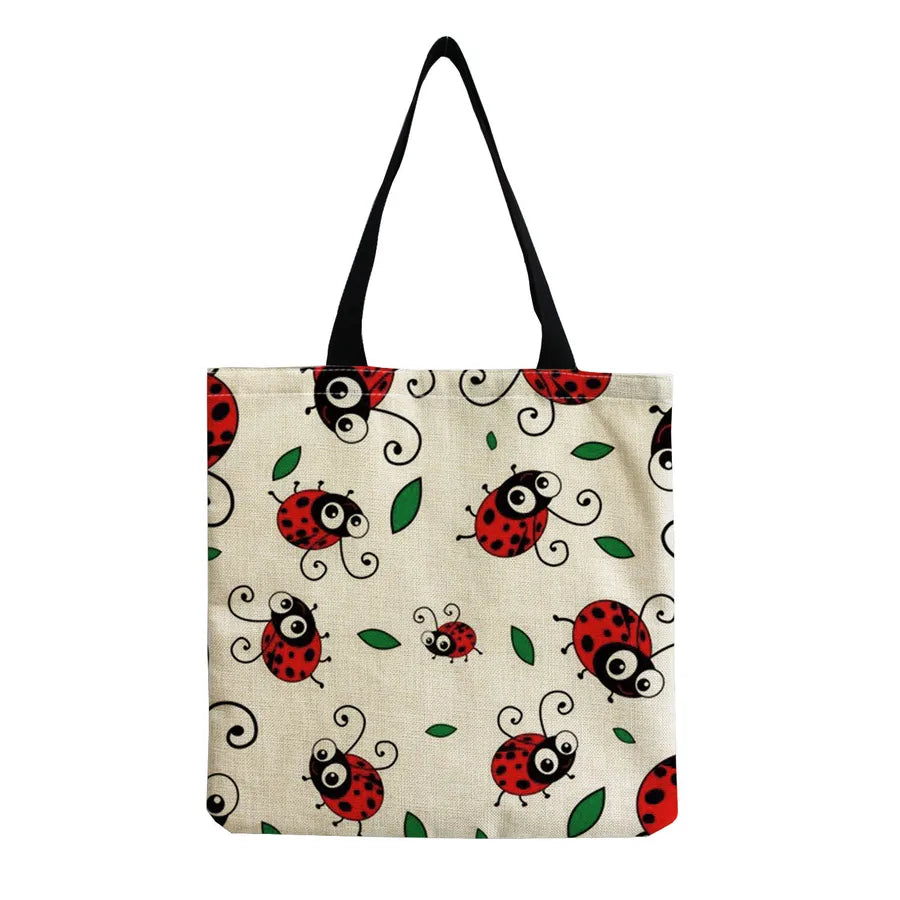 Unisex Cute Beetles Linen Shopping bags
