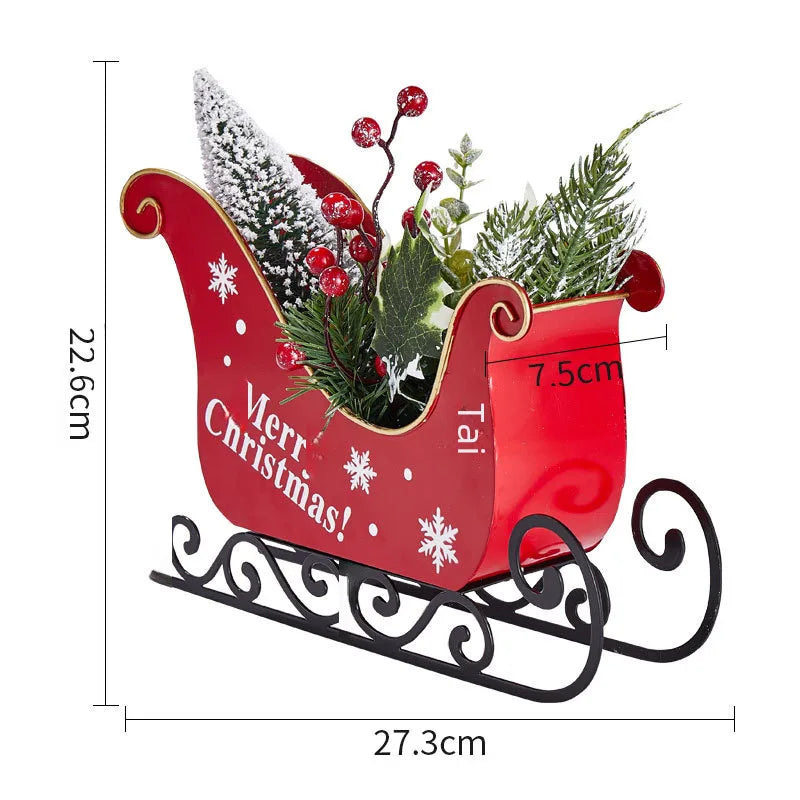 New Christmas Sleigh Car With Light Miniature Desktop Decoration Iron Art Scene Window Christmas Ornament Folk Style Music Box