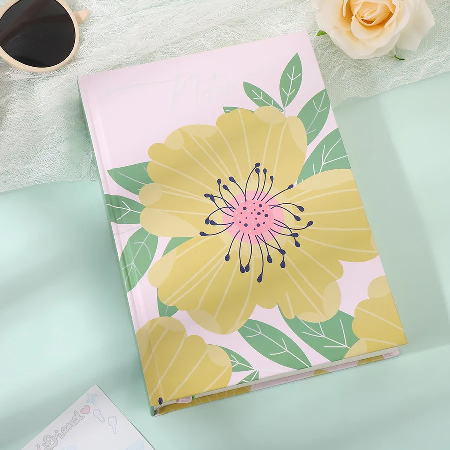 A5 Hard Cover New Flower Design Bullet Journal Notebook Creative Dotted Inner Pages Cute Style Wooden Pulp Material